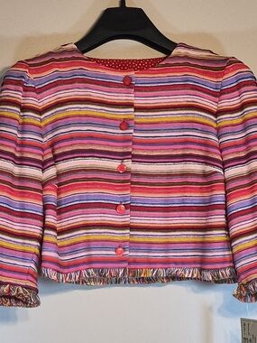 Women's Multicolor Striped Crop Blazer - Vibrant Pink Mix NWT